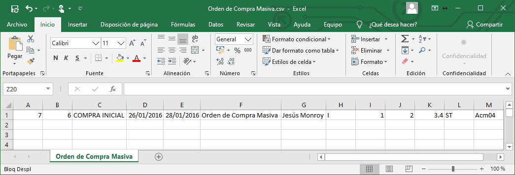 Compra Ordenes Importar Excel