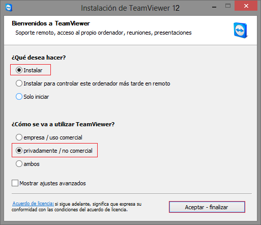 Ventana Configuracion de TeamViewer