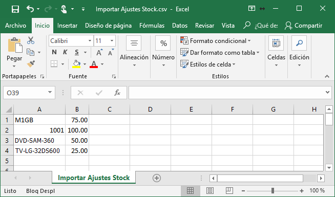 Movimientos Ingreso por Ajuste Excel
