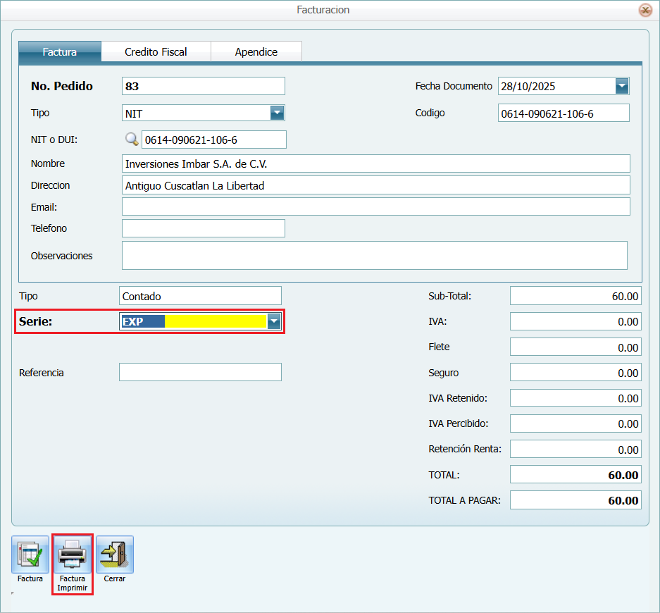 Facturacion Pedido Exportacion Facturar