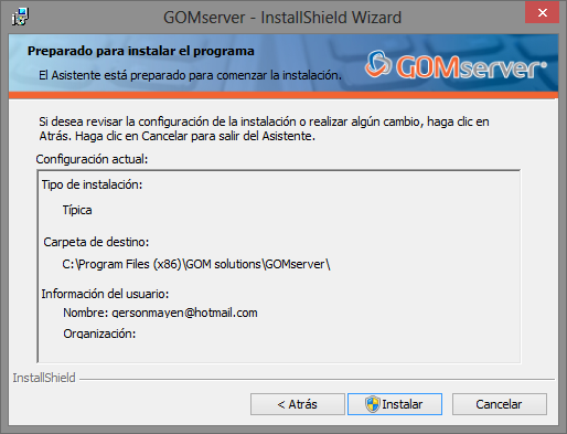 Instalacion GOMserver Windows Instalador 2