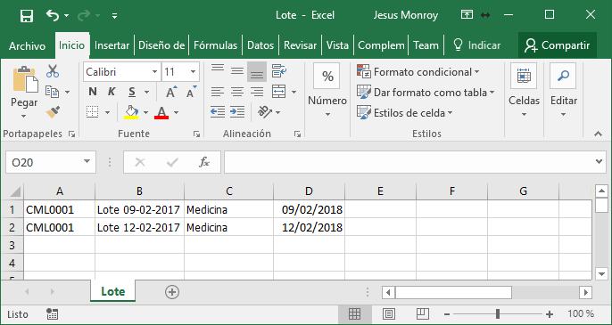 Excel CSV Lotes