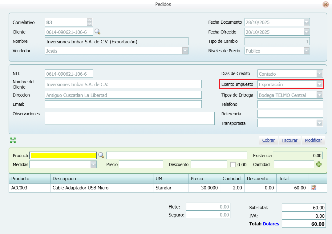 Facturacion Pedido Exportacion Pedido