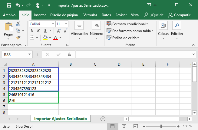 Movimientos Ingreso por Ajuste Serializado Excel