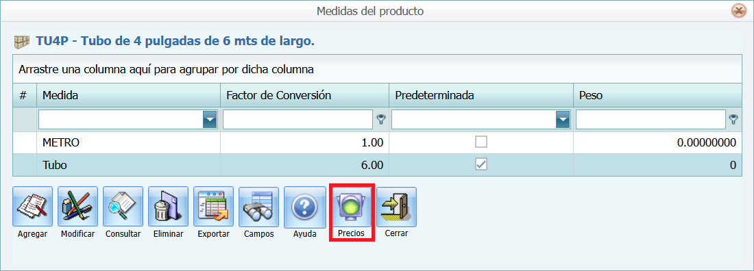 Precio Producto Medida Precio