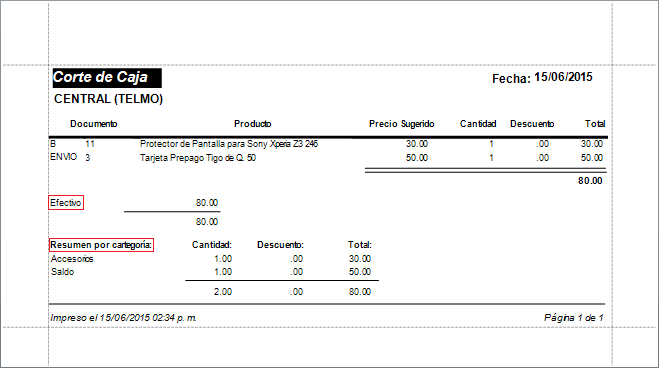 GOM server POS - Corte Caja Detallado