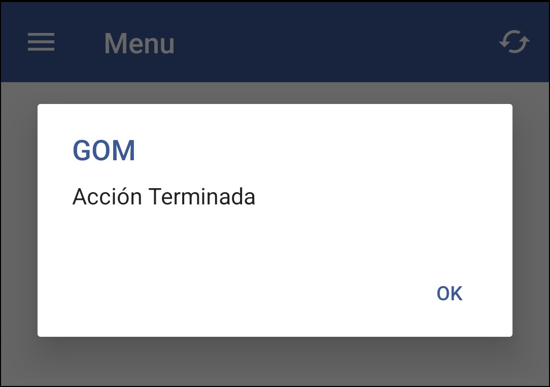 GOMserver App Menu Principal Sicronizar Productos Accion Terminada