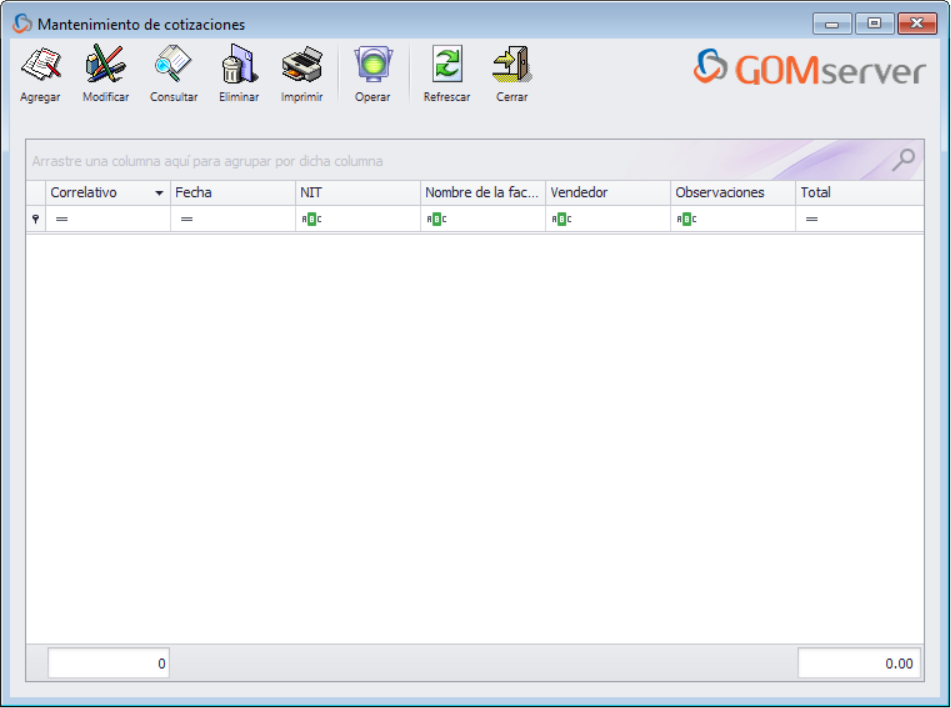 GOMserver Windows Cotizaciones Agregar
