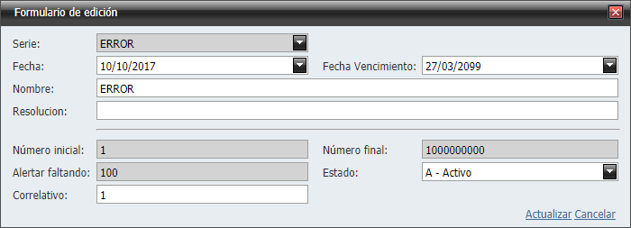 Facturacion Editar Factura Serie Correlativo