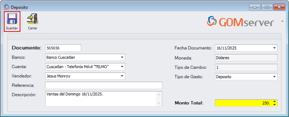 GOMserver Windows Deposito Nuevo Lleno