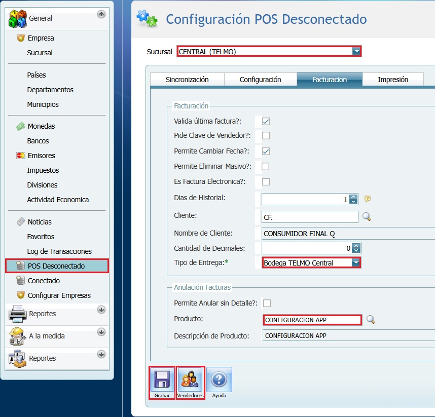GOMserver App General Pos Desconectado
