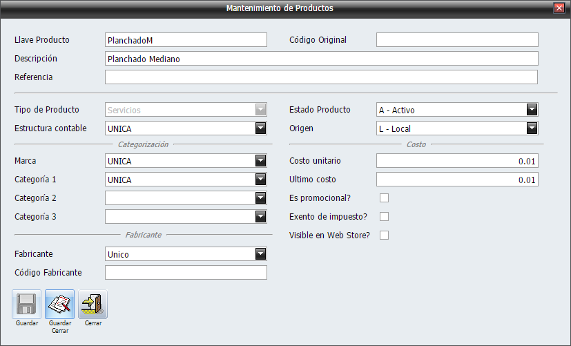 Inventario Producto Paquete Servicio