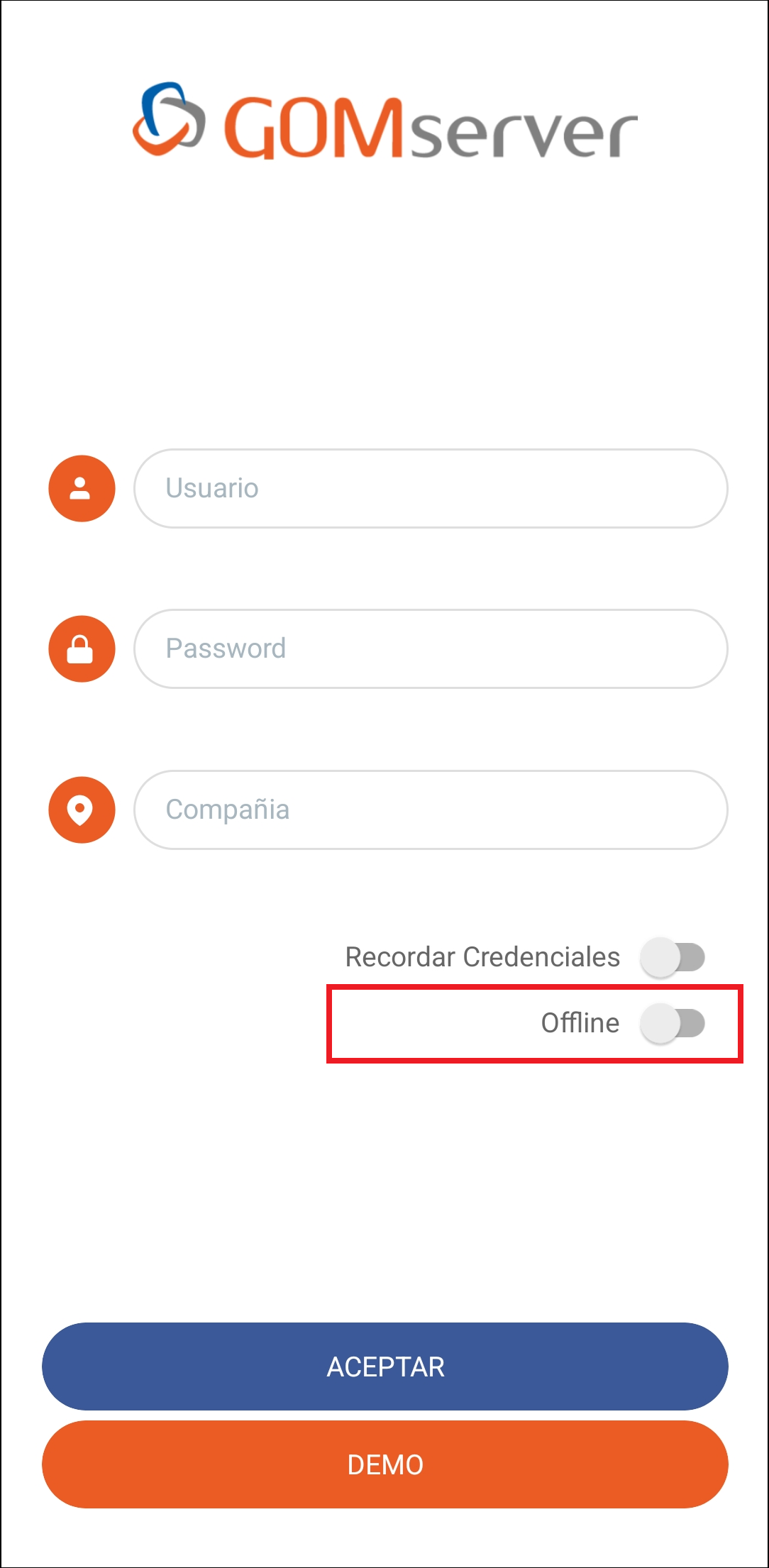 GOMserver App Inicio Offline