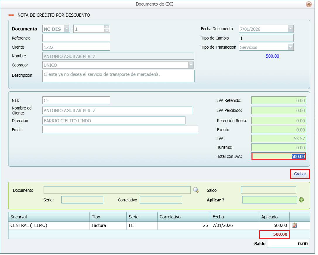 Cuantas Por Cobrar Movimiento Abono Lleno SV