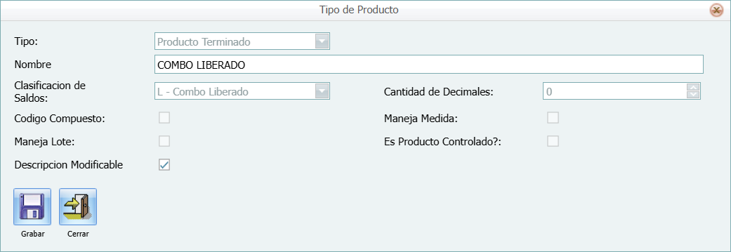 Producto Tipo Combo Liberado