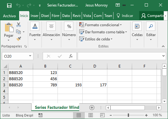 GOM server Pedido Producto Serializado Series Excel