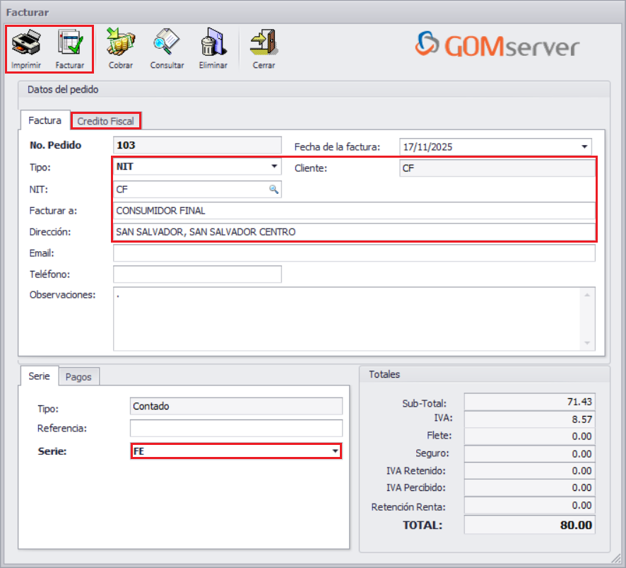 GOMserver Windows Factura Rapida Datos