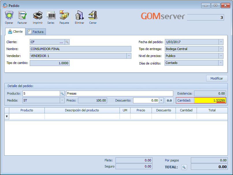 GOM server Config DecimalCantidad2