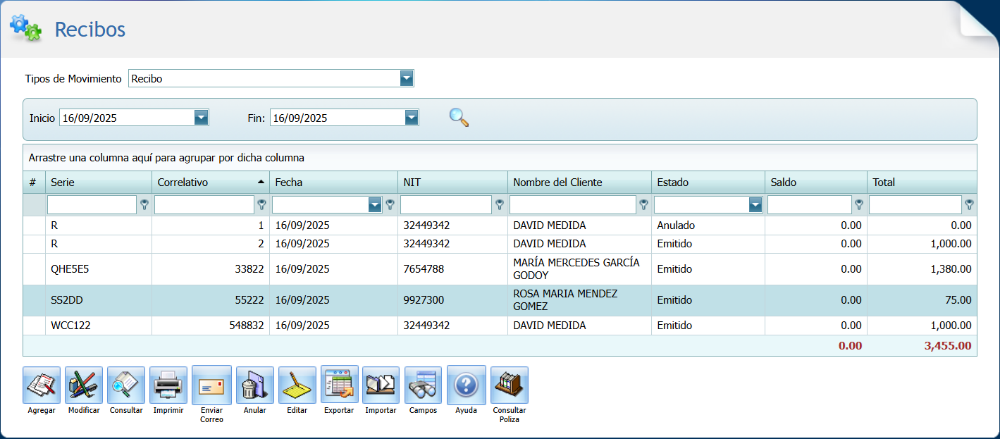 Cuentas por Cobrar Recibo Importar Carga Lista