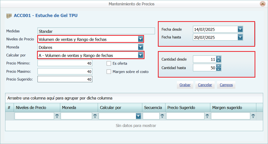 Productos Calcular Por Rango y Volumen