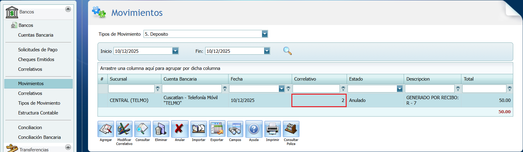S F Bancos Movimientos Deposito Correlativo Nuevo