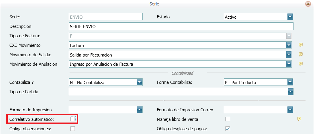 Facturacion Editar Factura Correlativo manual