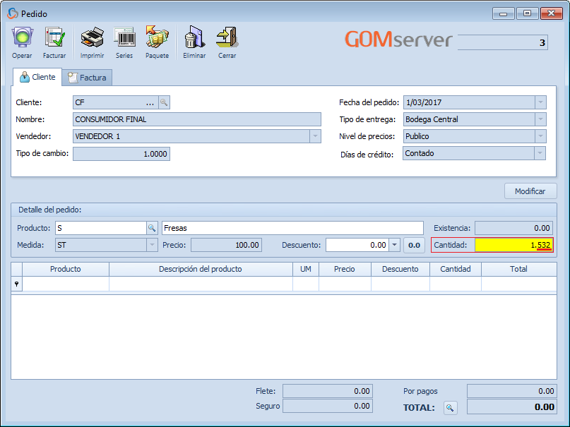 GOM server Config DecimalCantidad