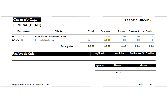 GOM server POS - Corte Caja Personalizado