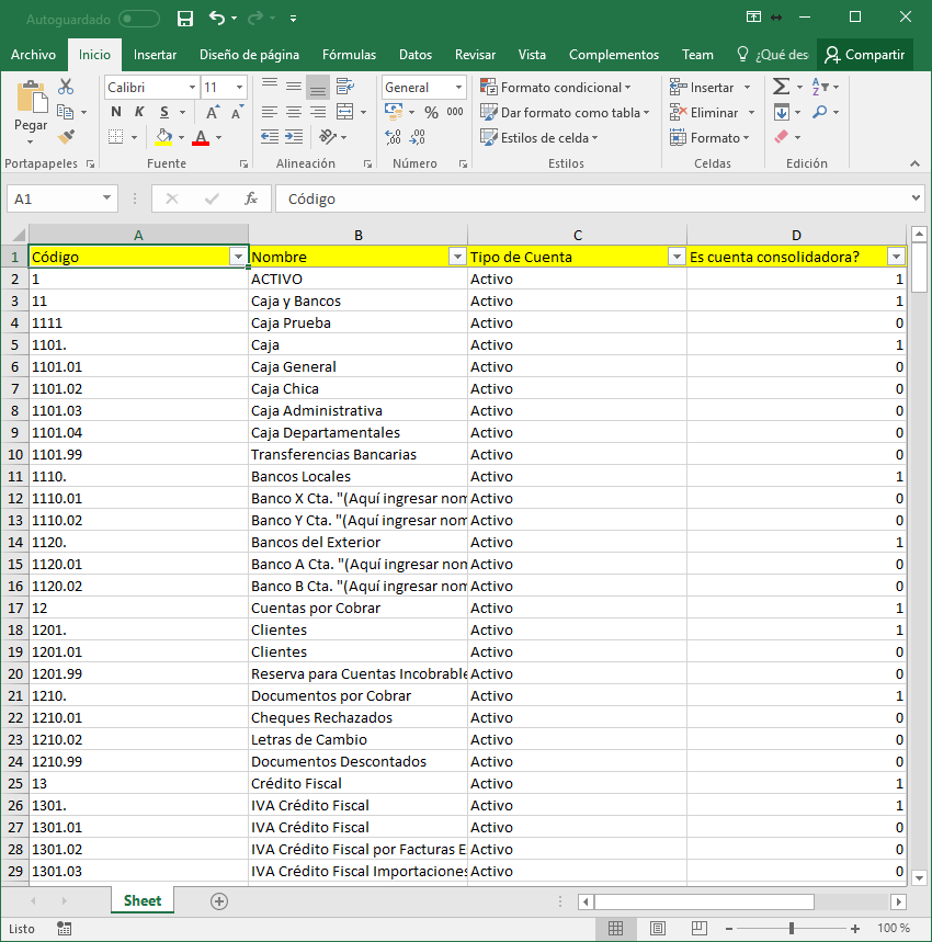 Contabilidad Cuentas Contables Cargar Excel