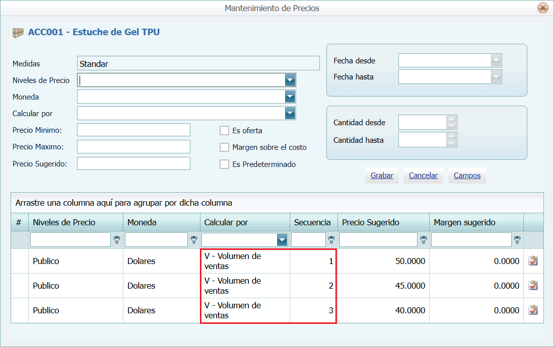 Productos Calcular Por Volumen de ventas Lleno