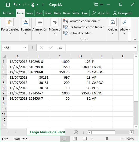 Cuentas por Cobrar Recibo Importar Excel
