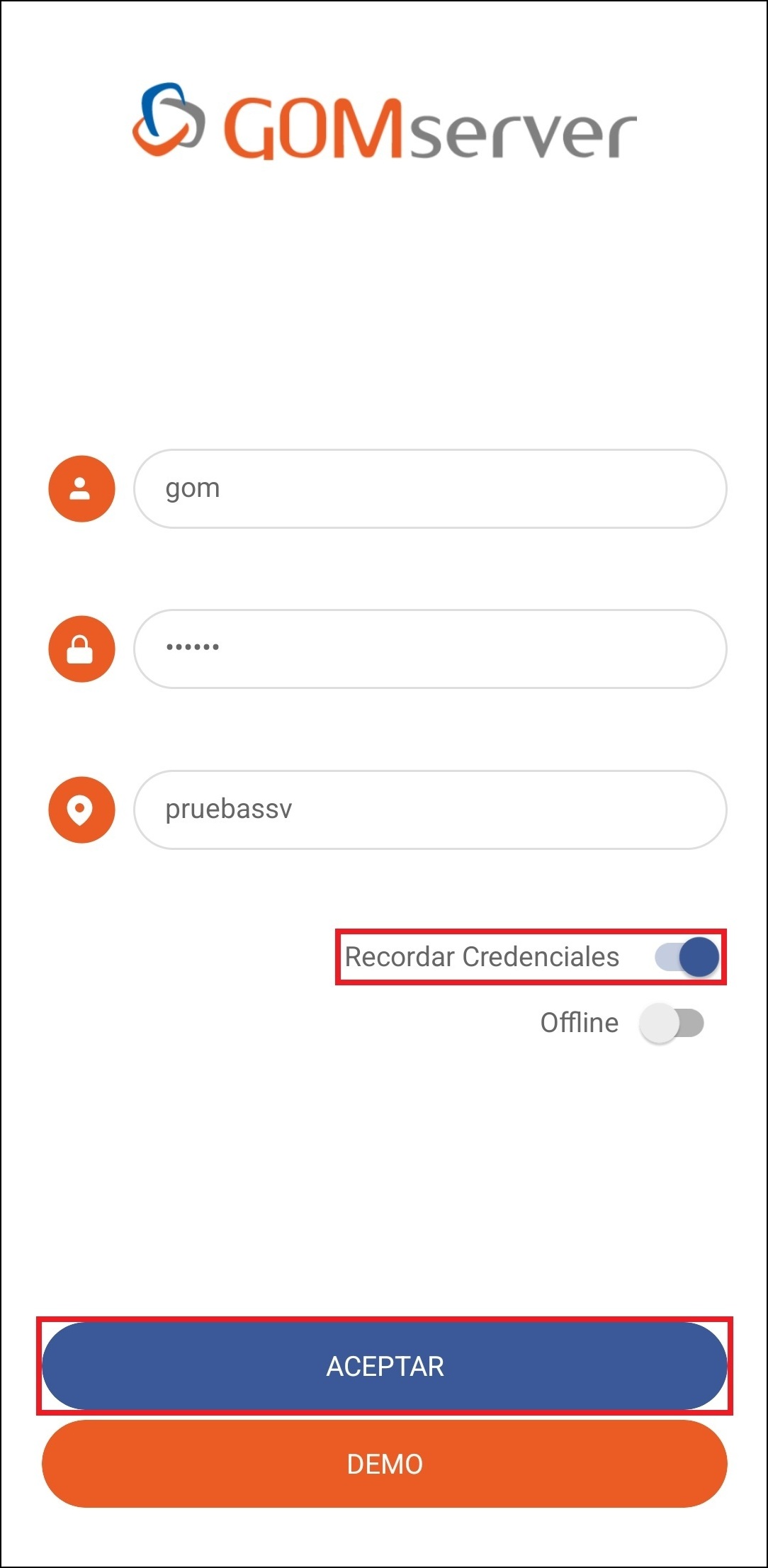 GOMserver App Inicio Usuario